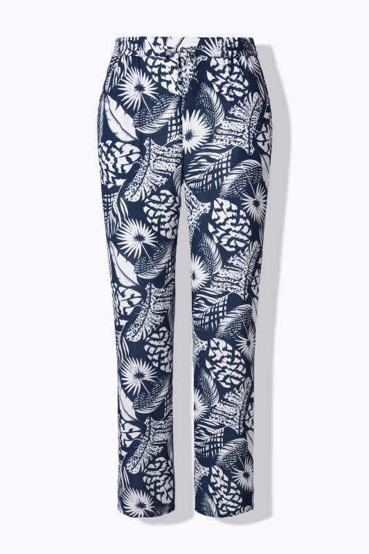 Pantalon Rose, motif feuilles, jambe large, taille élastique