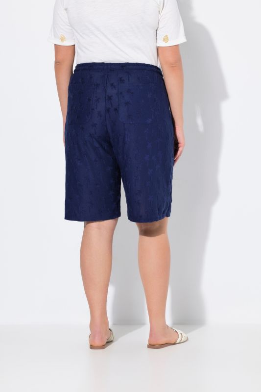Short Mary, tissu éponge, motif palmiers, jambe large, taille élastique