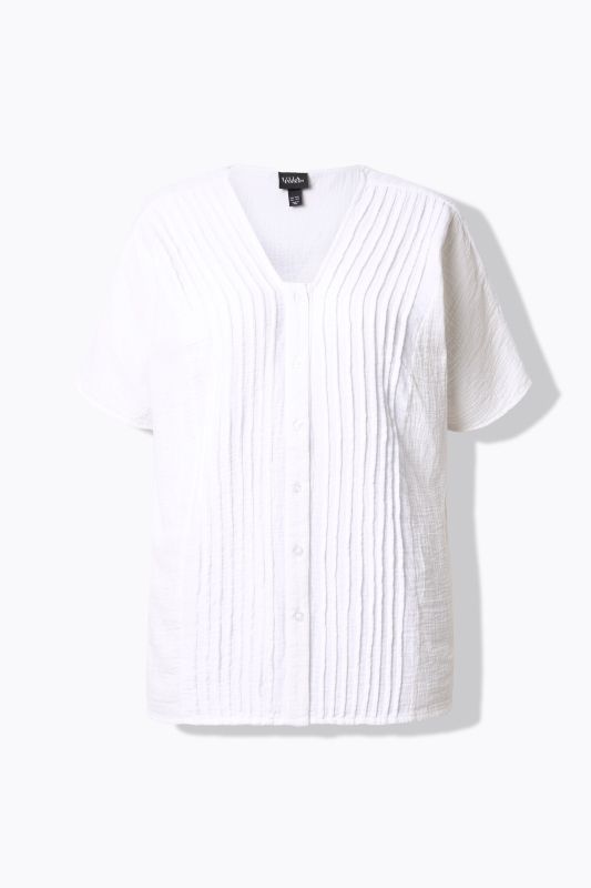Chemisier en mousseline, oversize, passepoils, col en V, manches courtes