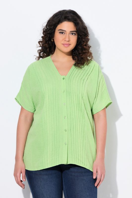 Chemisier en mousseline, oversize, passepoils, col en V, manches courtes