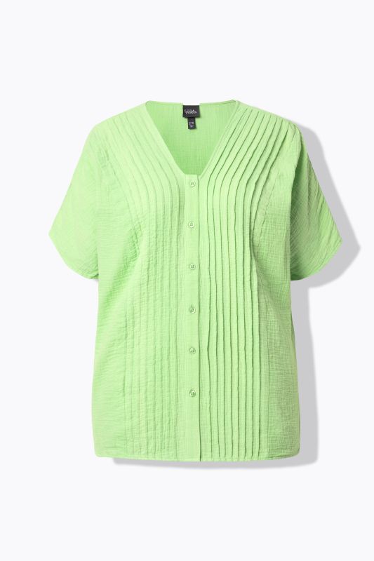 Chemisier en mousseline, oversize, passepoils, col en V, manches courtes