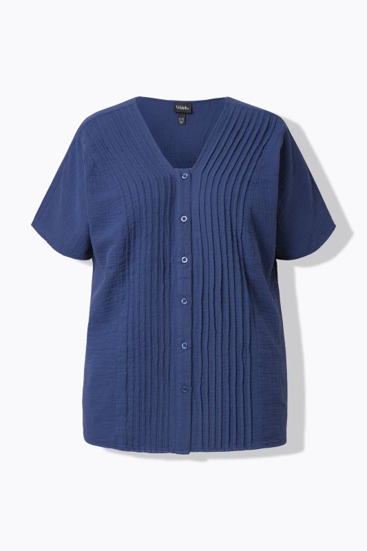Chemisier en mousseline, oversize, passepoils, col en V, manches courtes