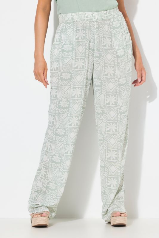 Pantalon Rose, imprimé, jambe large, taille élastique