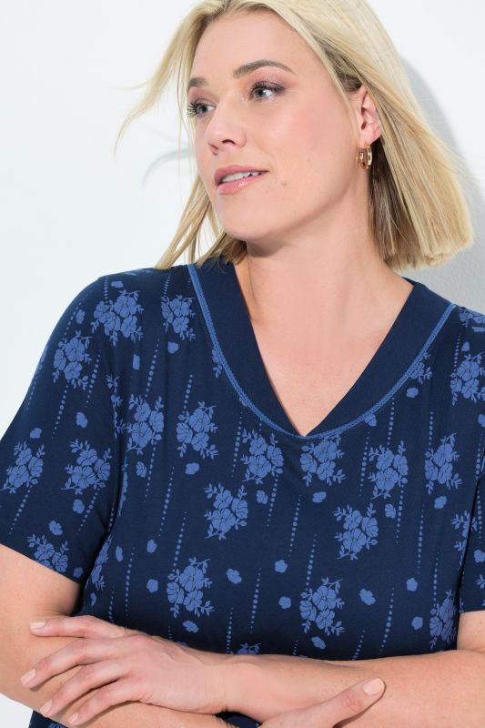 Grands T-shirts, lot de 2, motif à fleurs, col en V, manches courtes/sans manches