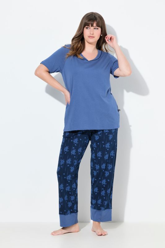 Pyjama, motif à fleurs, col V, manches courtes