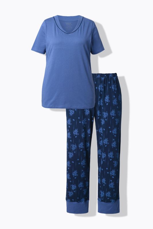 Pyjama, motif à fleurs, col V, manches courtes