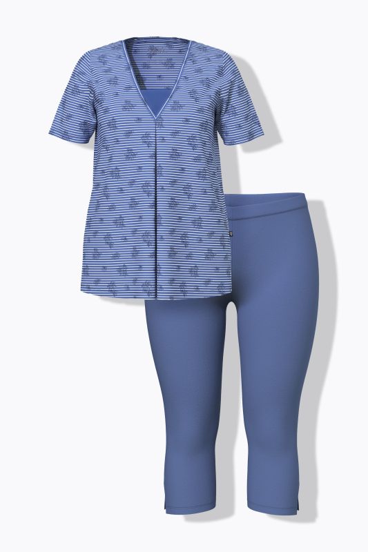 Pyjama. T-shirt col V et manches courtes. Pantalon corsaire