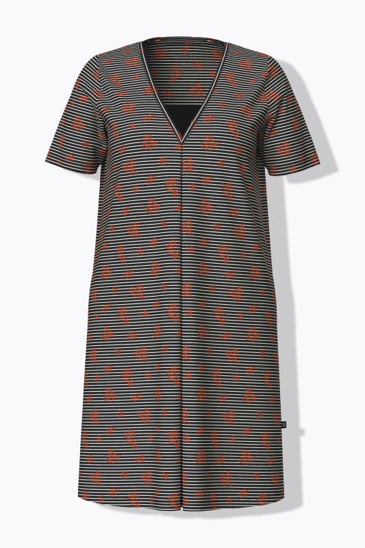 Chemise de nuit à col en V et manches courtes. Motif rayures/fleurs