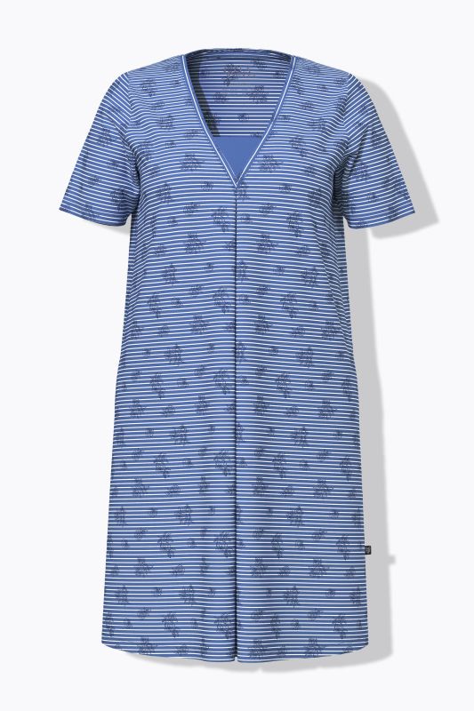 Chemise de nuit à col en V et manches courtes. Motif rayures/fleurs