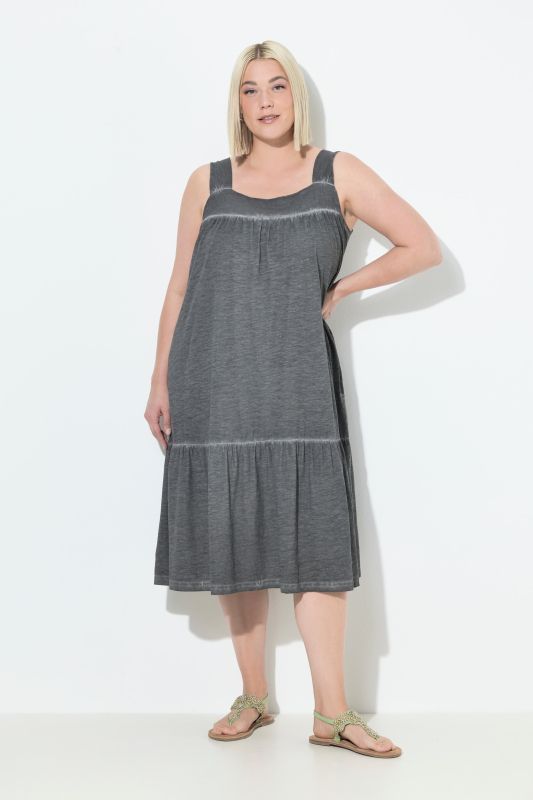 Robe en jersey, cold dyed, coupe évasée, col rond, sans manches