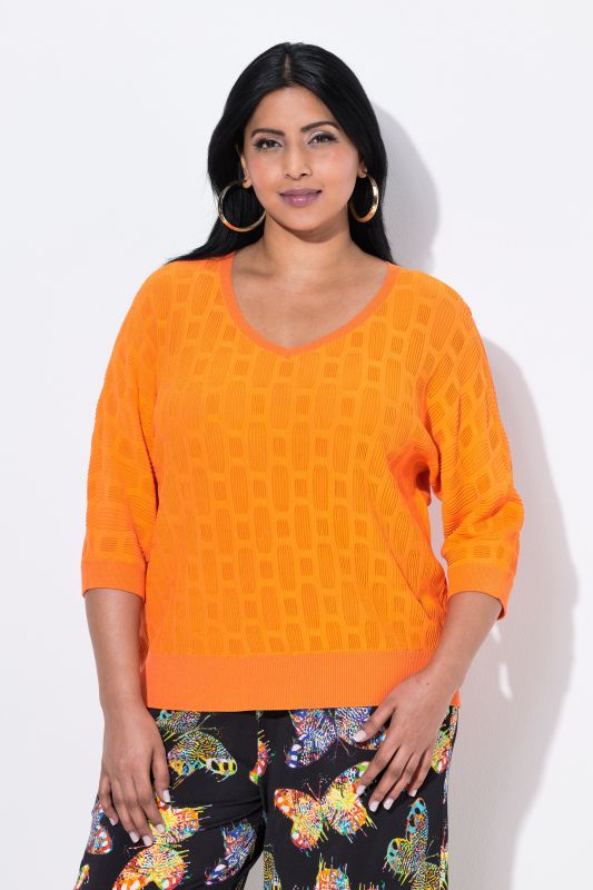 T-shirt en maille 3D, coupe oversize, décolleté en V et manches courtes