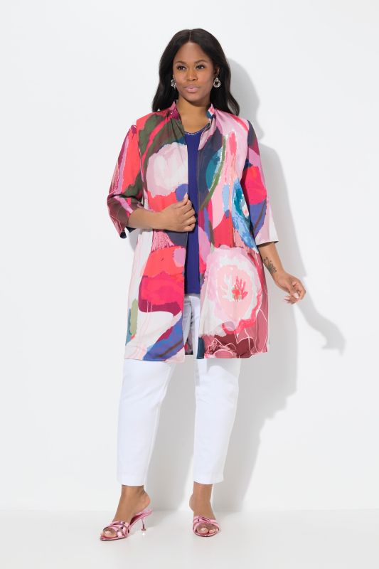 Veste réversible, veste ouverte, col montant, manches 3/4