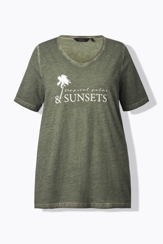 T-shirt, cold dyed, coupe évasée, col V, manches courtes