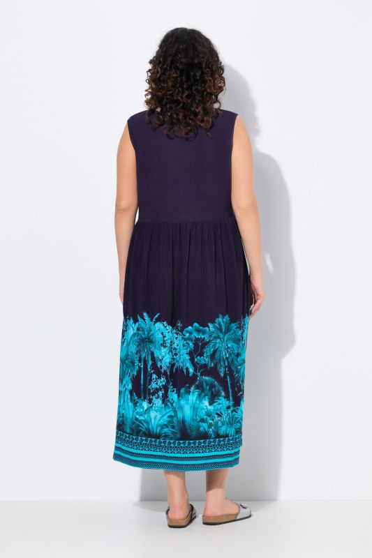Robe maxi en jersey, motif palmiers, col V, sans manches