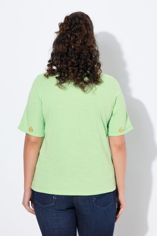 T-shirt, cordon de serrage, motif palmiers, décolleté en forme de cœur, manches courtes