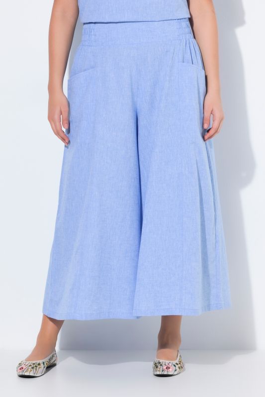 Jupe-culotte palazzo, longueur genou, jambe large, mélange de lin