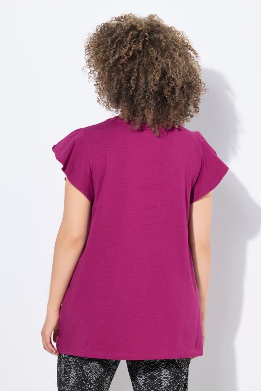 T-shirt coupe évasée, manches volantées et décolleté en V