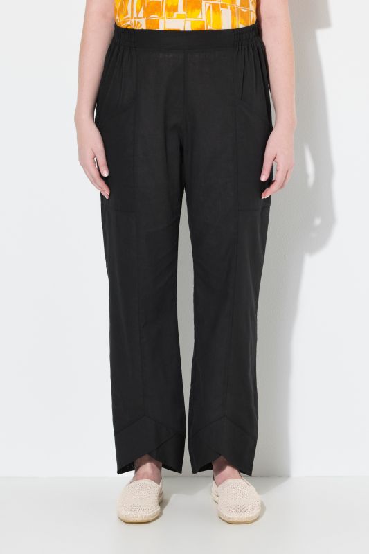Pantalon, mélange de lin, ourlet fantaisie, jambe large, coton bio