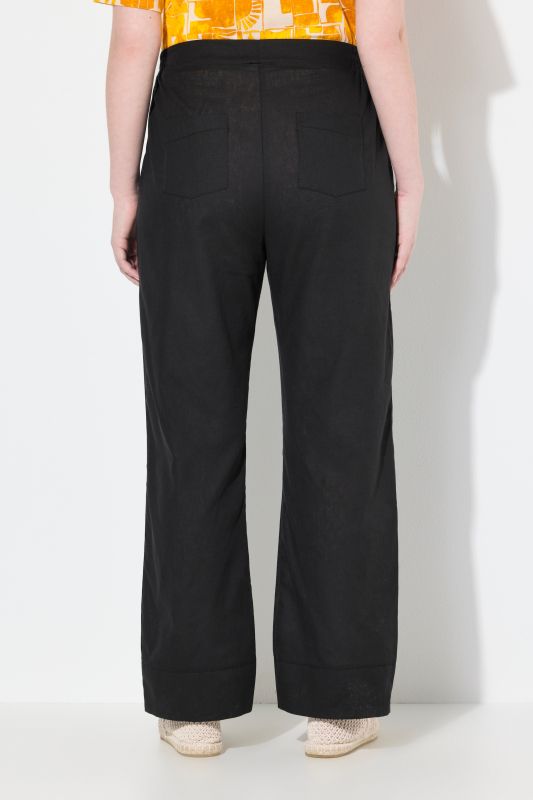 Pantalon, mélange de lin, ourlet fantaisie, jambe large, coton bio