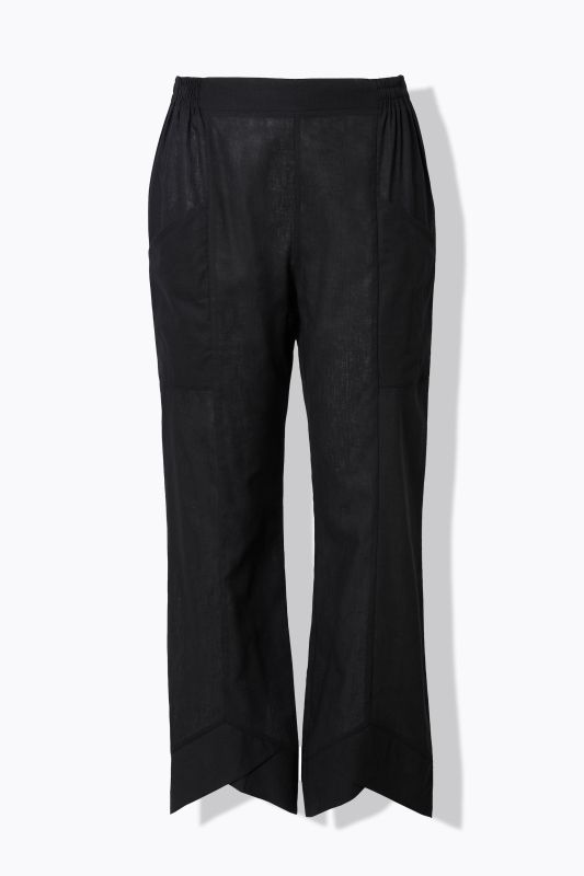 Pantalon, mélange de lin, ourlet fantaisie, jambe large, coton bio