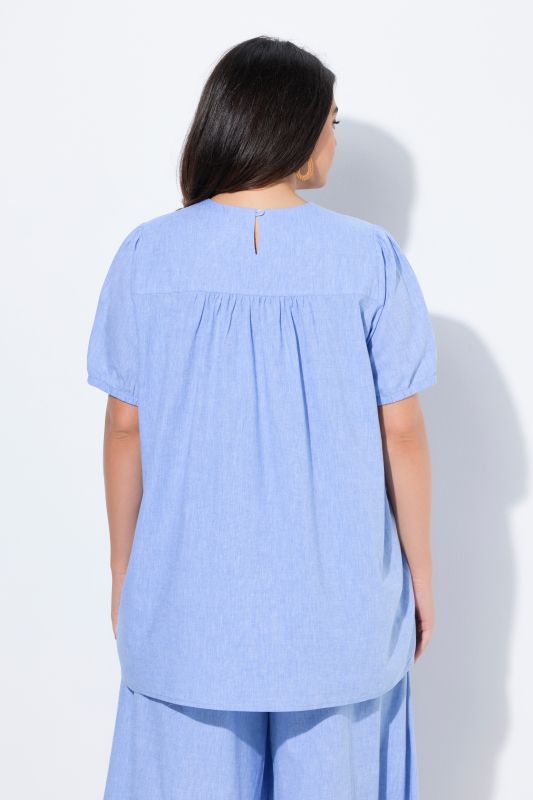 Tunique, décolleté carré, manches courtes bouffantes, coton bio