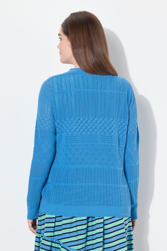 Cardigan, ajouré, col V, manches longues, coton bio
