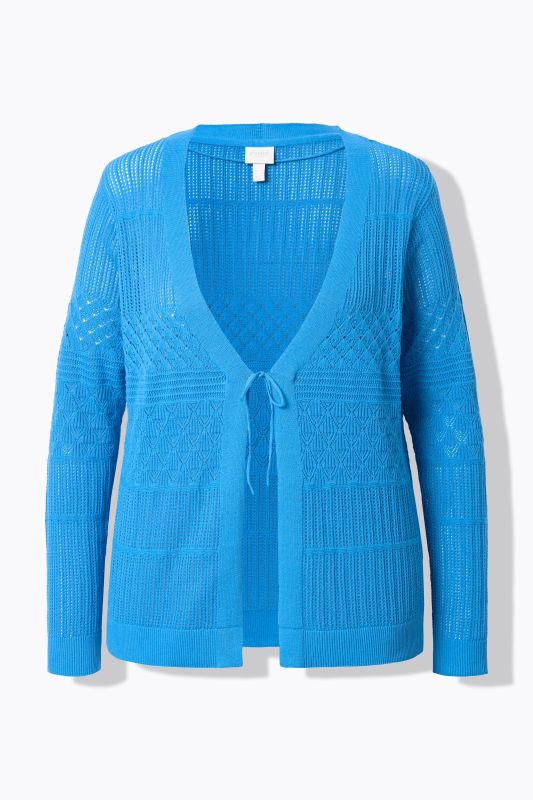 Cardigan, ajouré, col V, manches longues, coton bio