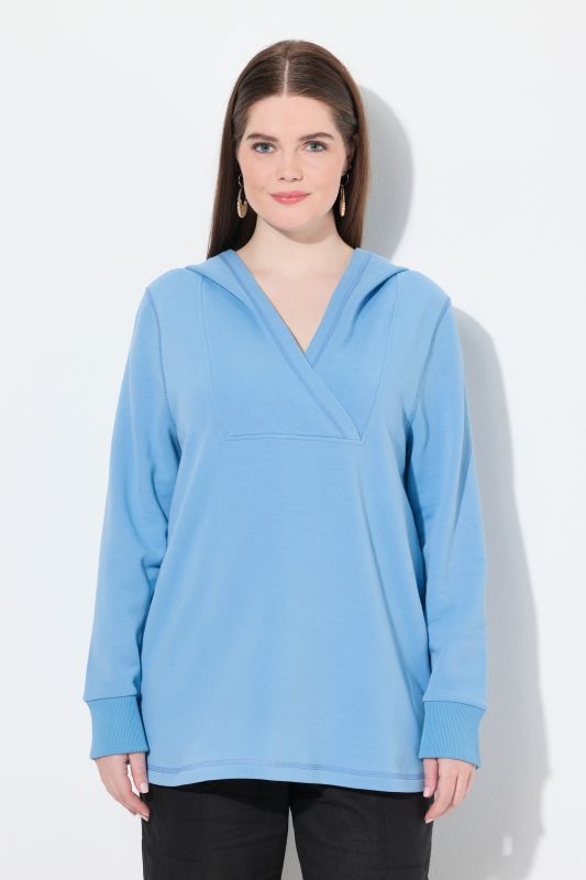 Sweat-shirt à capuche, empiècement col châle, manches longues, coton bio