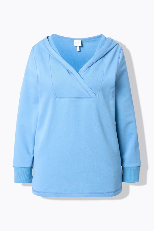 Sweat-shirt à capuche, empiècement col châle, manches longues, coton bio