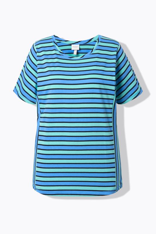 T-shirt en coton bio. Col rond et manches courtes. Mélange de rayures