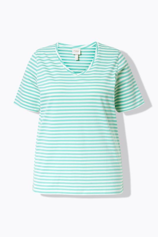 T-shirt rayé en coton bio. Col V et manches courtes