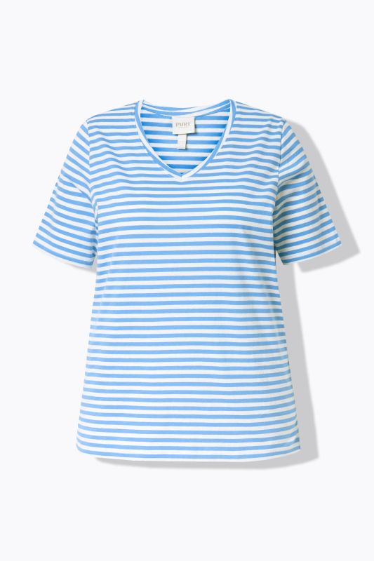 T-shirt rayé en coton bio. Col V et manches courtes