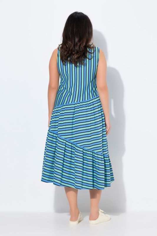 Robe midi sans manches. Col V et coupe évasée. Coton bio