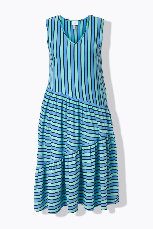 Robe midi sans manches. Col V et coupe évasée. Coton bio