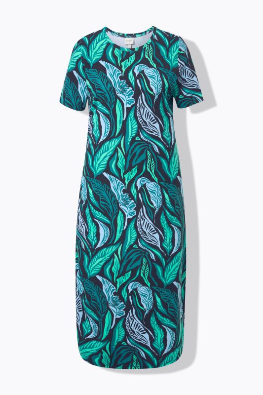 Robe maxi en coton bio. Décolleté rond et manches courtes. Motif jungle