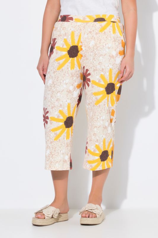 Jupe-culotte en jersey de coton bio. Taille confortable. Motif tournesols