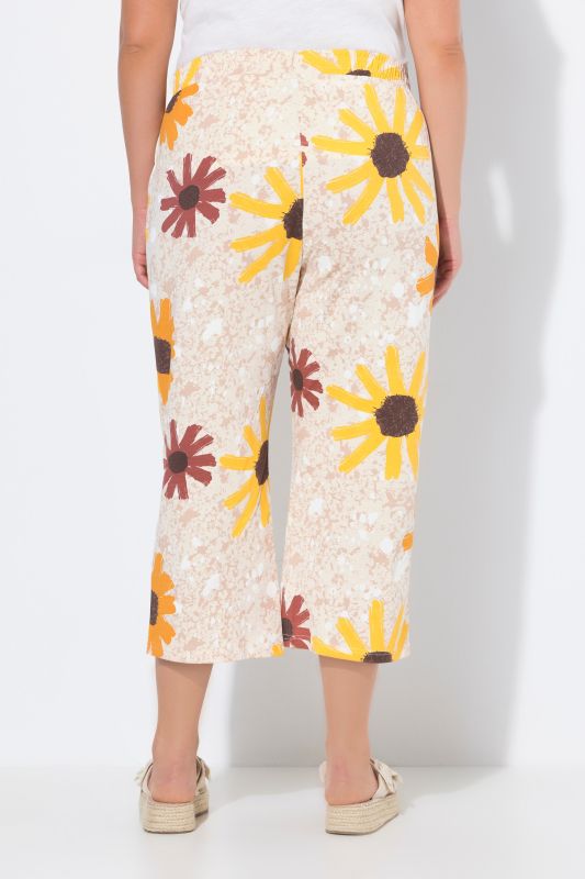 Jupe-culotte en jersey de coton bio. Taille confortable. Motif tournesols