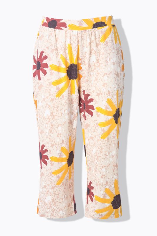 Jupe-culotte en jersey de coton bio. Taille confortable. Motif tournesols