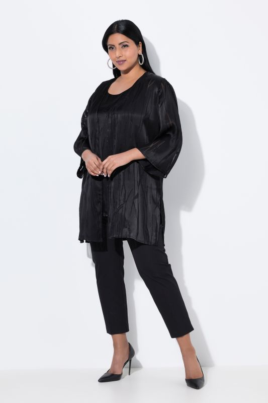 Veste décontractée ouverte, encolure en V et manches 3/4