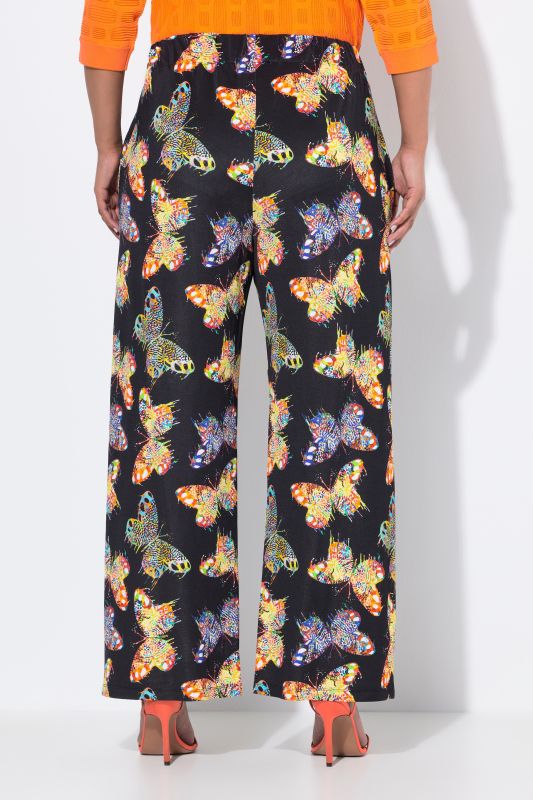 Pantalon au tombé fluide, jambe large et taille élastique, motif papillons