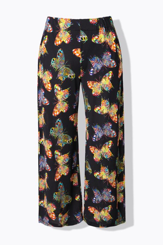 Pantalon au tombé fluide, jambe large et taille élastique, motif papillons