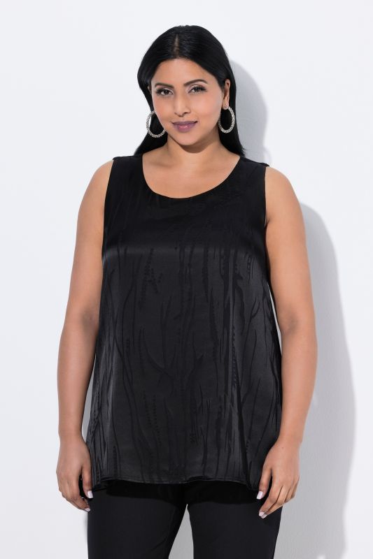 Blouse sans manches en satin dévoré, décolleté rond, coupe évasée