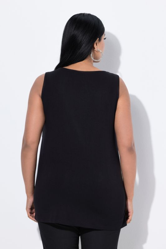 Blouse sans manches en satin dévoré, décolleté rond, coupe évasée