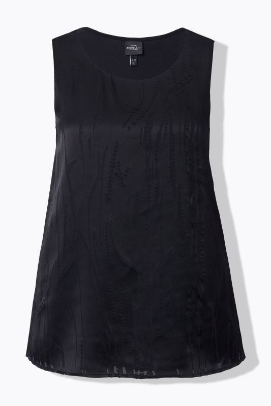 Blouse sans manches en satin dévoré, décolleté rond, coupe évasée