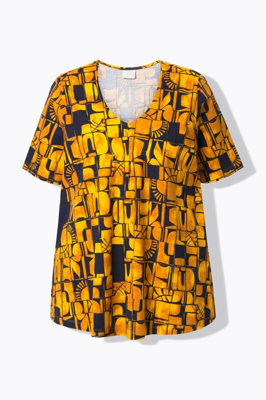 T-shirt en coton bio. Décolleté en V et manches courtes. Motif soleils