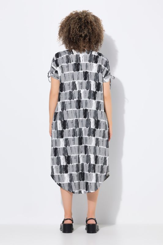 Robe midi en jersey, rayures esprit batik, décolleté en V et manches courtes