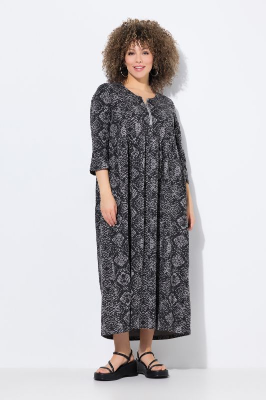 Robe midi en jersey, manches 3/4, motif peau de serpent