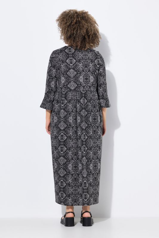 Robe midi en jersey, manches 3/4, motif peau de serpent