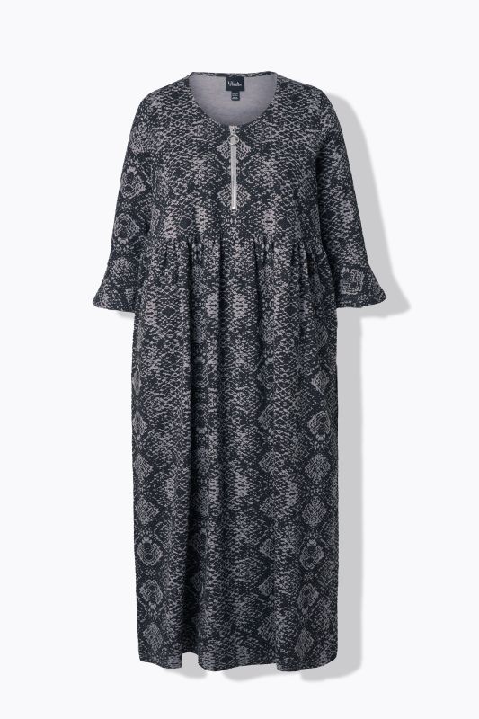 Robe midi en jersey, manches 3/4, motif peau de serpent