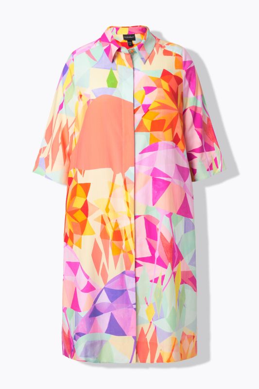Robe midi en lyocell. Coupe évasée. Col chemise et manches 3/4